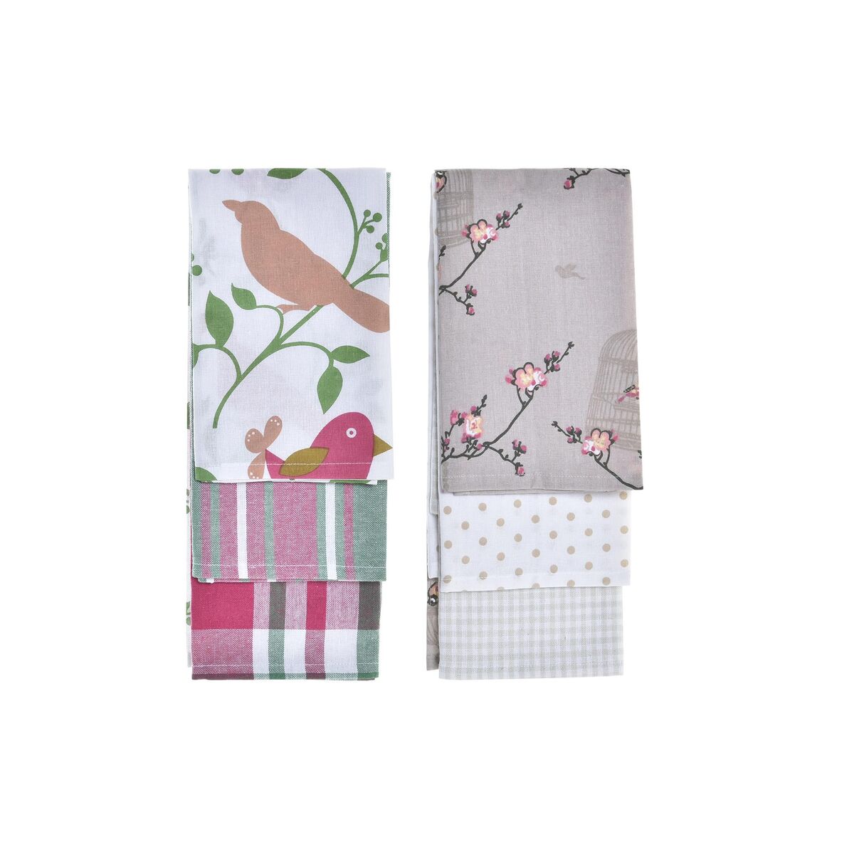 Sæt med klæder DKD Home Decor Brun Rød Grøn Beige 60 x 0,5 x 40 cm Cvetlice Fugle